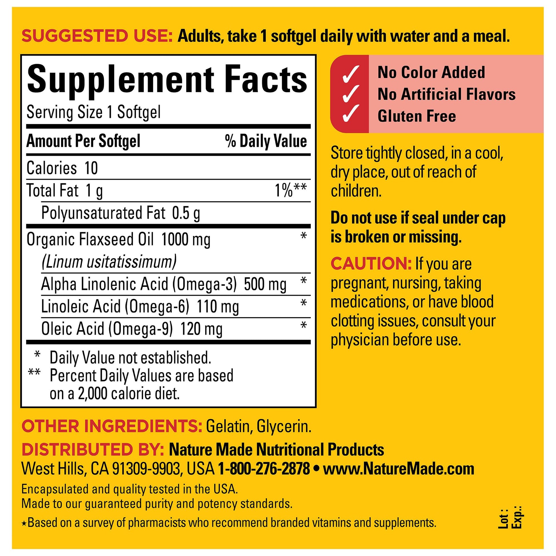Nature Made Flaxseed Oil 1000 mg, Fish Free Omega 3 Supplement, Dietary Supplement for Heart Health Support, 180 Softgels, 180 Day Supply - Nirvana Guru