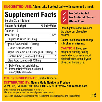 Nature Made Flaxseed Oil 1000 mg, Fish Free Omega 3 Supplement, Dietary Supplement for Heart Health Support, 180 Softgels, 180 Day Supply - Nirvana Guru