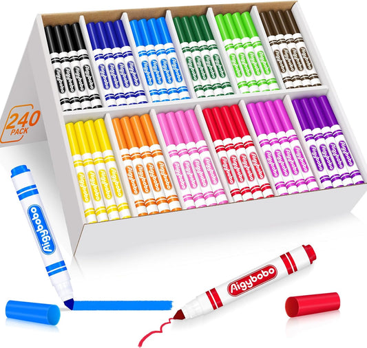 Aigybobo 240 Count Washable Markers Bulk, 12 Assorted Colors, Broad Line Conical Tip Coloring Markers for Kids, Markers Bulk Pack for Classroom, School Art Supplies & Back to School Supplies Nirvana Guru
