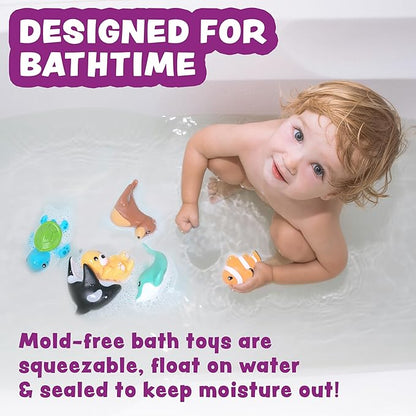 Tub Works® Marine™ Mold Free Bath Toys, 6 Pack | Sealed, No Hole Bath Toys Design Keeps Moisture Out | Soft, Squeezable & Float on Water | Easy-Grip Baby & Toddler Bath Toy Set | Great Baby Pool Toys nirvanaguru