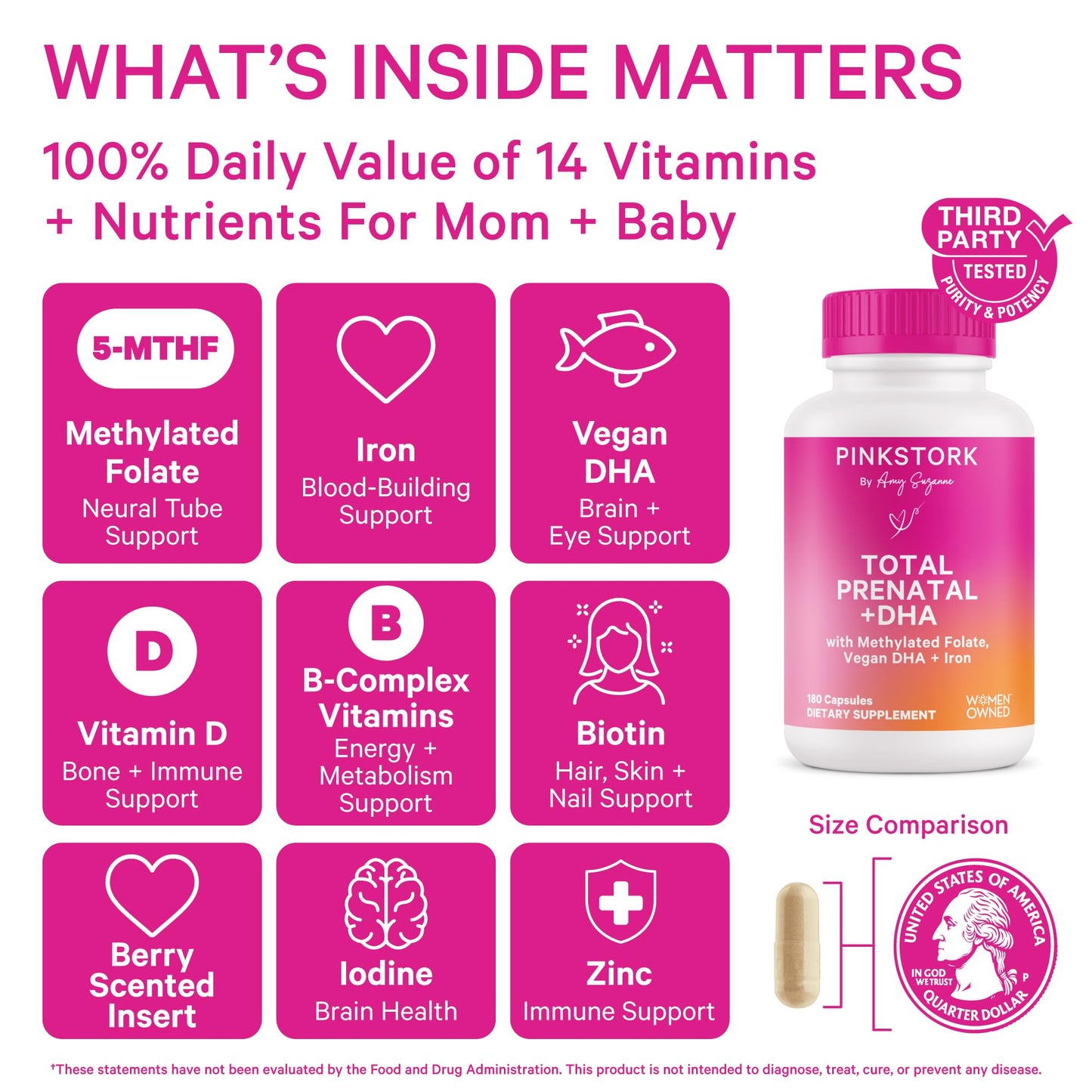 Pink Stork Total Prenatal Vitamins with DHA, Folate, Iron, Choline, and Vitamin B12 - Prenatals for Women to Support Fetal Development, Pregnancy Essentials, Berry Essence, 60 Capsules, 1 Month Supply Nirvana Guru