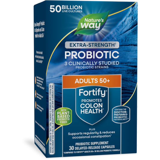 Nature’s Way Fortify Extra Strength(1) Probiotic Age 50+, 50 Billion Live Cultures, 11 Strains, Prebiotics, Digestive Health*, Immune Support*, Colon Health*, 30 Capsules - Nirvana Guru