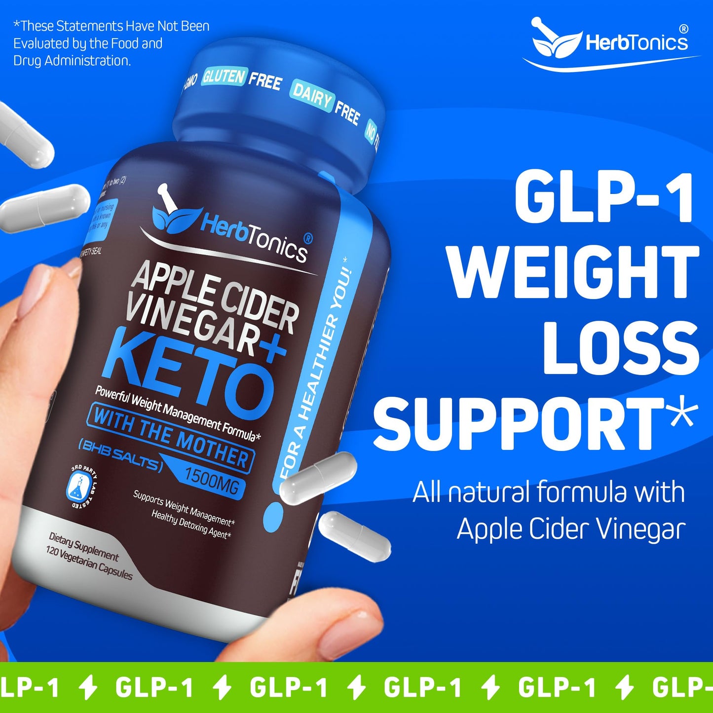 Herbtonics GLP-1 Support Supplement – Apple Cider Vinegar Capsules & Keto BHB | Keto Diet Pills for Women & Men | Supports Appetite & Metabolic Function | 60 Keto ACV Capsules - Nirvana Guru