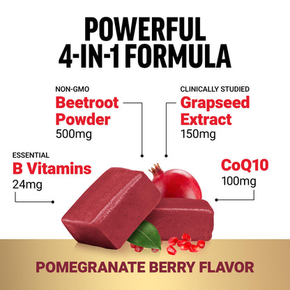 FORCE FACTOR Total Beets Ultimate Heart Health Chews for Blood Pressure Support, with Beetroot Powder, CoQ10, B Vitamins & Grapeseed Extract for Blood Flow & Energy, Black Cherry, 60 Soft Chews Nirvana Guru