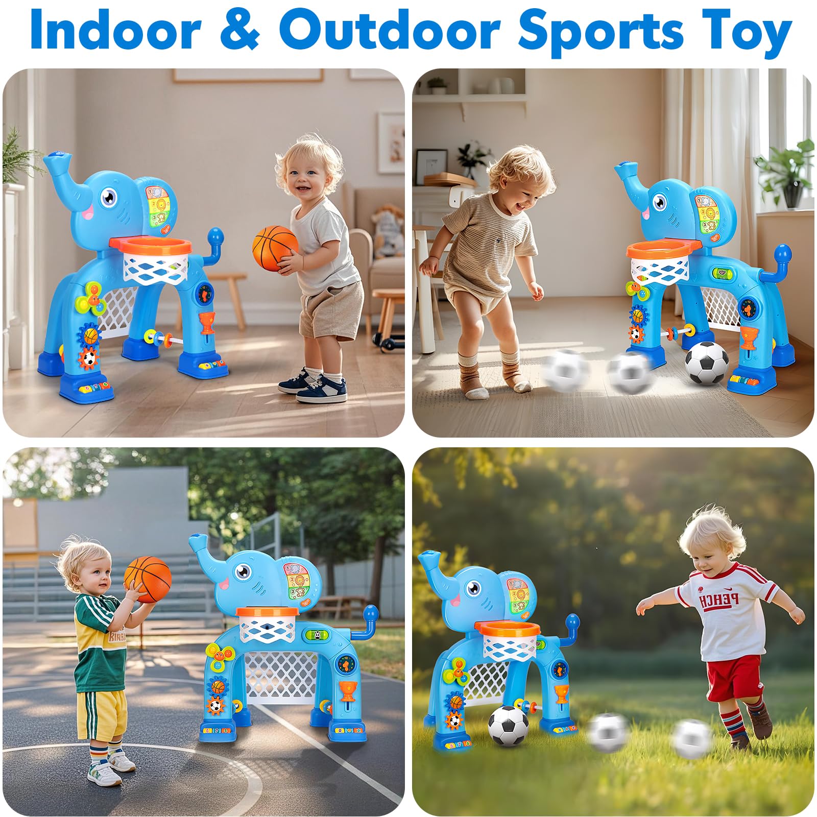 Toddler Basketball Hoop & Soccer Goal, Toys for 1 2 3 Year Old Boys Girls, Kids Sports Toy with Light Sound Music, Montessori Toys for Baby 12-18 Months, Christmas Birthday Gifts for Ages 1-3(Blue） Nirvana Guru