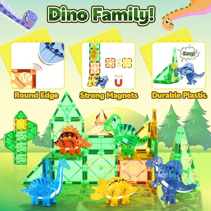 Dinosaur Toys Magnetic Tiles 3D Movable Dinos for Kids 3-5 5-7 Toddler Outdoor Sensory Toys, STEM Educational Magnetic Blocks for 3+ Years Old Boys Girls Kids Toy Nirvana Guru