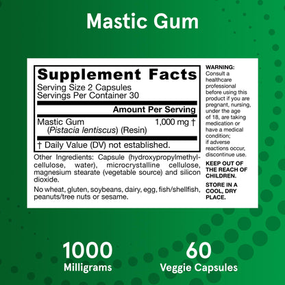 Jarrow Formulas Mastic Gum 1000 mg, Dietary Supplement for Gastrointestinal Health Support, 60 Veggie Capsules, 30 Day Supply - Nirvana Guru
