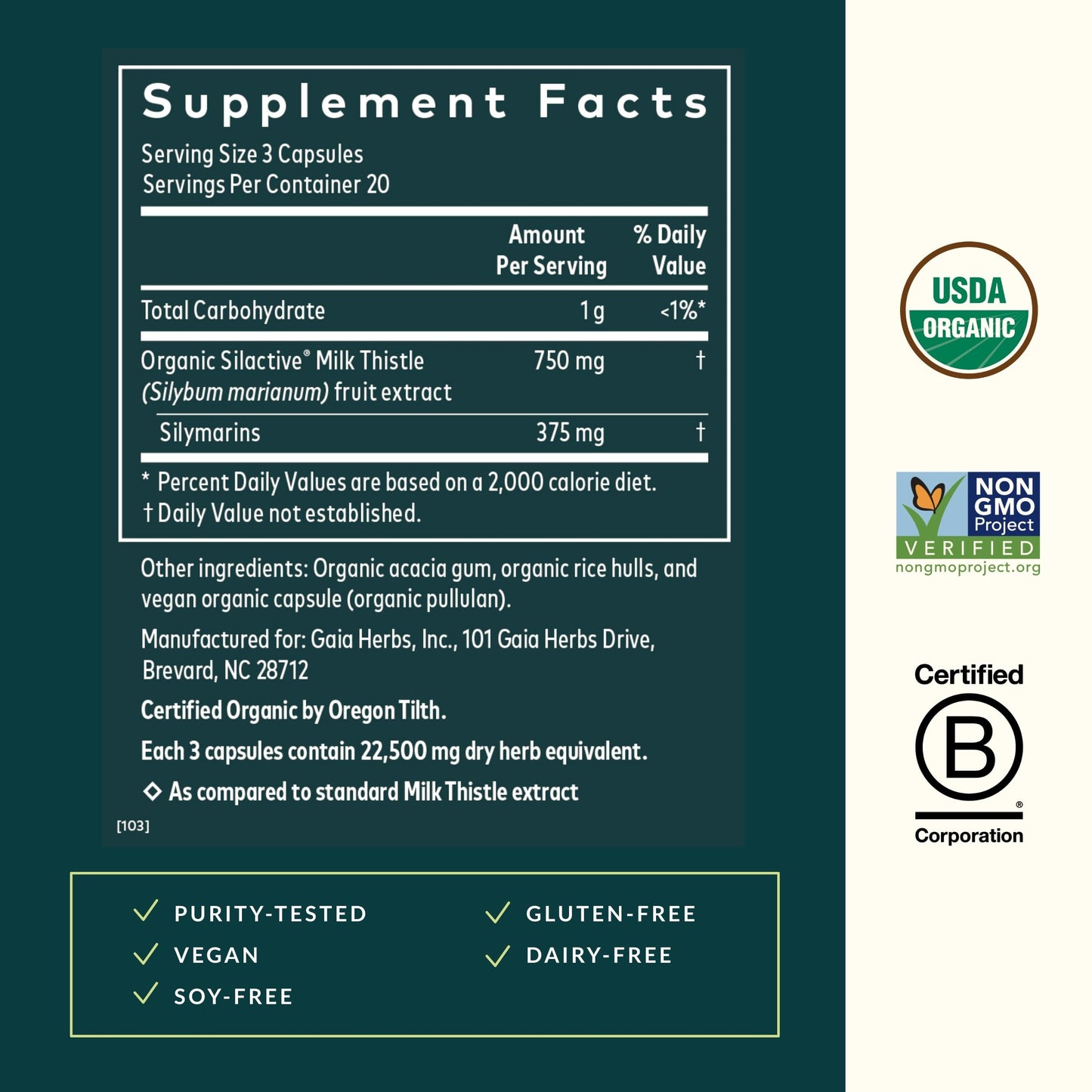 Gaia Herbs Milk Thistle - Liver Supplement & Cleanse Support for Maintaining Healthy Liver Function* - 60 Vegan Capsules (20-Day Supply) - Nirvana Guru