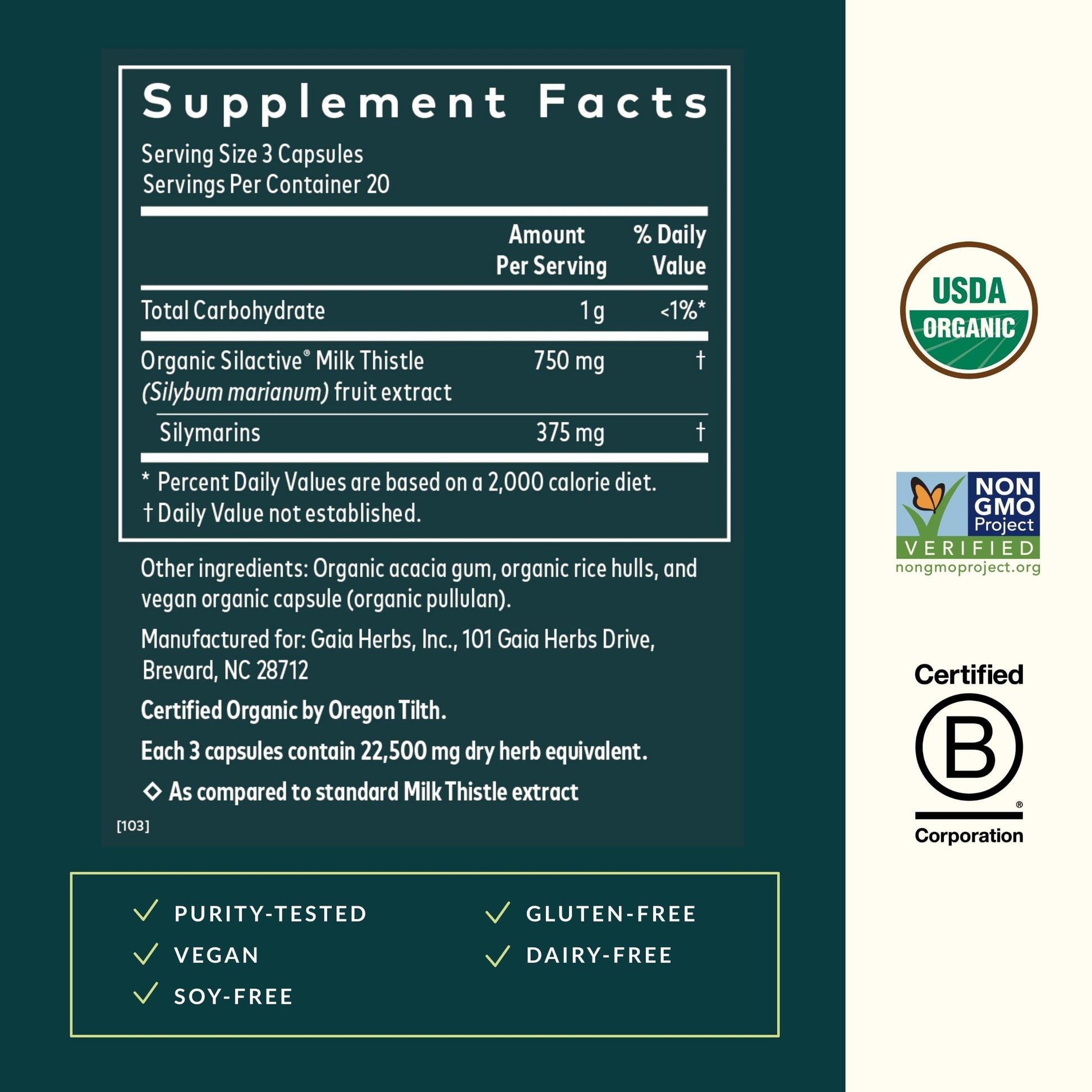 Gaia Herbs Milk Thistle - Liver Supplement & Cleanse Support for Maintaining Healthy Liver Function* - 60 Vegan Capsules (20-Day Supply) - Nirvana Guru