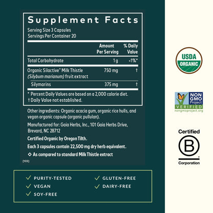 Gaia Herbs Milk Thistle - Liver Supplement & Cleanse Support for Maintaining Healthy Liver Function* - 60 Vegan Capsules (20-Day Supply) - Nirvana Guru