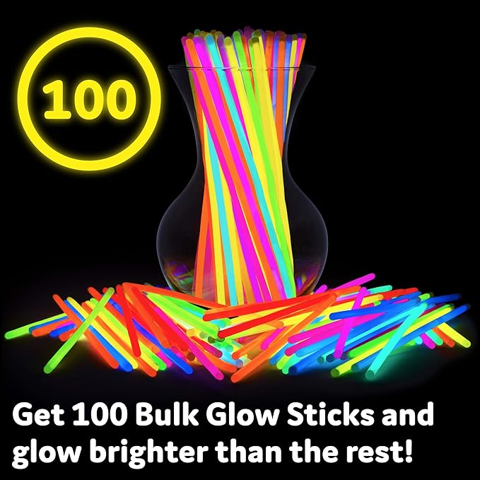 PartySticks Glow Sticks Party Supplies 100pk - 8 Inch Glow in the Dark Light Up Sticks Party Favors, Glow Decorations, Neon Party Glow Necklaces and Glow Bracelets with Connectors nirvanaguru