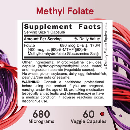 Jarrow Formulas Extra Strength Methyl Folate 400 mcg, Dietary Supplement for Cardiovascular and Neurologic Health Support, 60 Veggie Capsules, 60 Day Supply - Nirvana Guru