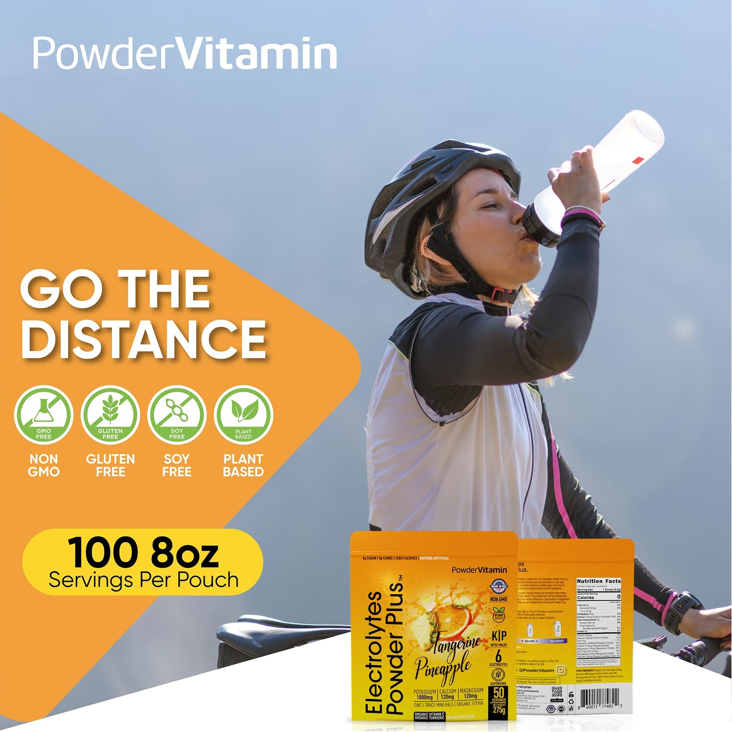 PowerVitamin Lemonade Electrolytes Powder No Sugar for Daily Energy - Keto Electrolytes - Hydration Powder with 1000mg Potassium, 120mg Calcium, Magnesium, Organic Vitamin C, 100 Servings