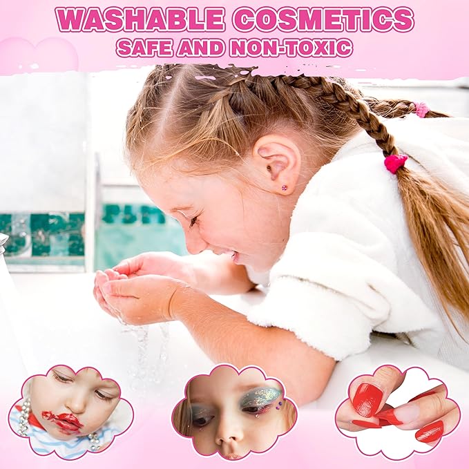 99 Pcs Kids Makeup Kit for Girls, Princess Toys Real Washable Cosmetics Set with Mirror, Hair Ties, Nails, Rings, Earrings, Necklace, Perfect for 3 4 5 6 7 8 Year Old Girls Birthday Nirvana Guru
