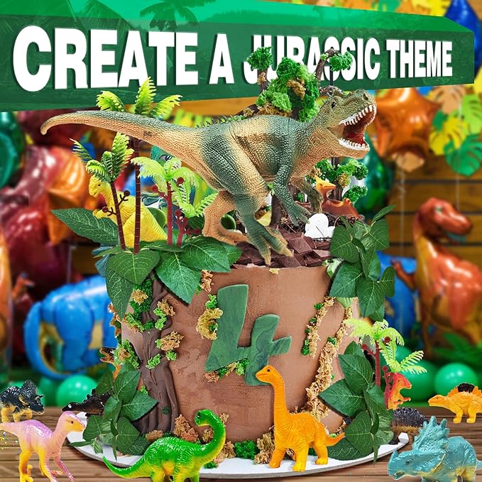 Dinosaur Themed Cake Toppers With Eggs Leaves Trees For Birthday Party , Wild Animals ,Kids Party Cake Decorations (Dinosaur-E), 26 PCS nirvanaguru