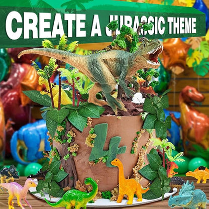 Dinosaur Themed Cake Toppers With Eggs Leaves Trees For Birthday Party , Wild Animals ,Kids Party Cake Decorations (Dinosaur-E), 26 PCS nirvanaguru
