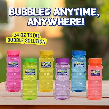 Sunny Days Entertainment 6 Pack Bubble Solution – 4oz Bubble Blower Bottles with 6-Hole Wand | Bottle of Bubble Solution for Kids | Birthday Party Favor Toy - Maxx Bubbles nirvanaguru