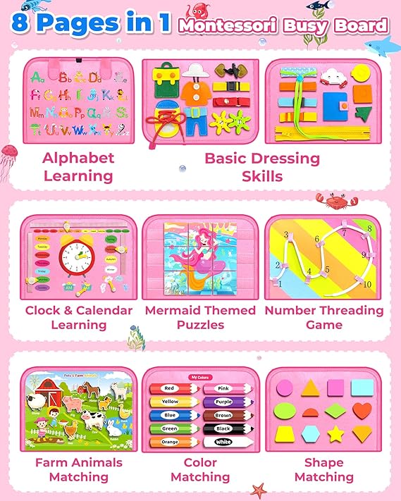 Gojmzo Busy Board Montessori Toys for Toddler Girl Birthday Gifts, Busy Book Sensory Toys for Toddlers, Learning Educational Toddler Travel Activities nirvanaguru