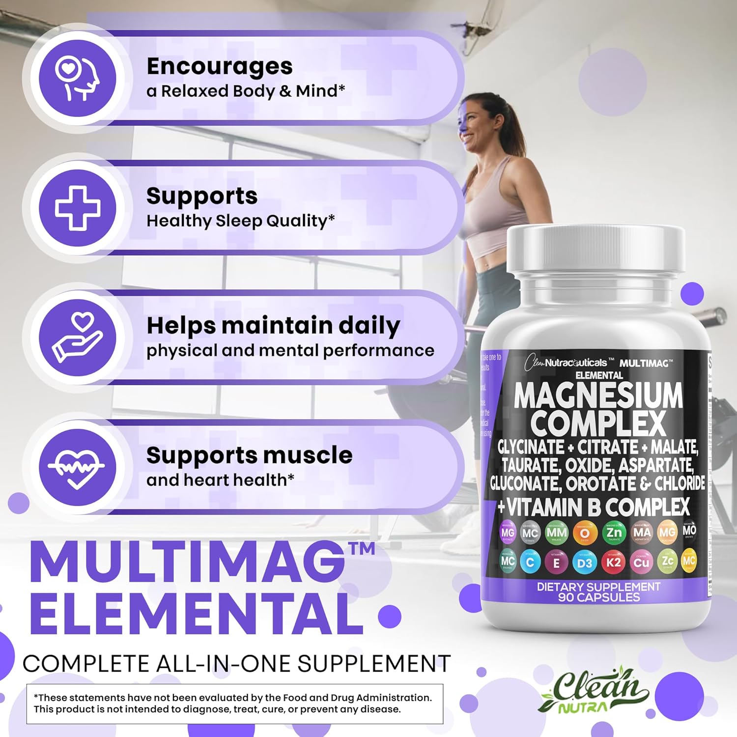 Clean Nutraceuticals Magnesium Complex with Magnesium Glycinate Citrate Malate Oxide Taurate Aspartate Orotate & Mag Chloride, Zinc Copper Manganese & Vitamin C B1 B2 B6 B12 Complex - 1Pack Nirvana Guru