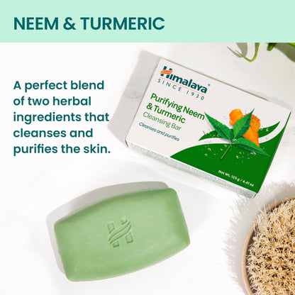 Himalaya Purifying Neem & Turmeric Cleansing Bar for Clean and Healthy Looking Skin, Free from Parabens, SLS and Phthalates, Gluten Free, Vegan, 125 g (4.41 oz), 6 Pack - Nirvana Guru