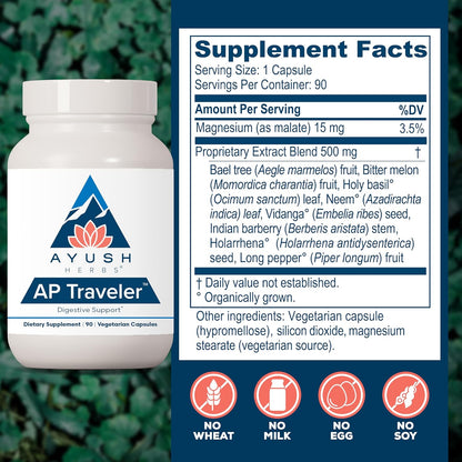 Ayush Herbs AP Traveler Digestive Support - Holy Basil & Neem Supplement for Women & Men, Source of Antioxidants, Helps Digestion, Made with Organic Ingredients - 90 Vegetarian Capsules (1 Count) Nirvana Guru