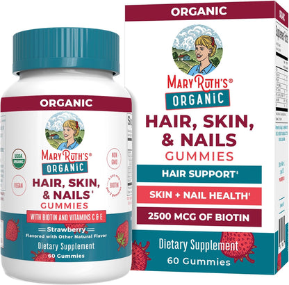 MaryRuth Organics Hair | Skin | and Nails Vitamins | Biotin Gummies with Vitamin C & Vitamin E | Hair Growth Vitamins | Skin Care | Nail Strength | USDA Organic Gummies for Ages 14+ | 60 Count - Nirvana Guru