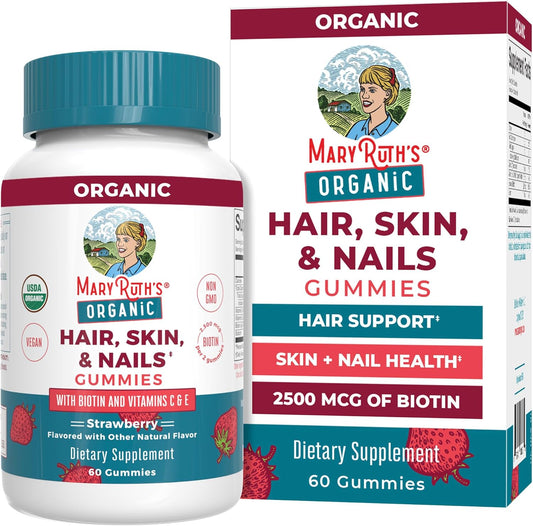 MaryRuth Organics Hair | Skin | and Nails Vitamins | Biotin Gummies with Vitamin C & Vitamin E | Hair Growth Vitamins | Skin Care | Nail Strength | USDA Organic Gummies for Ages 14+ | 60 Count - Nirvana Guru