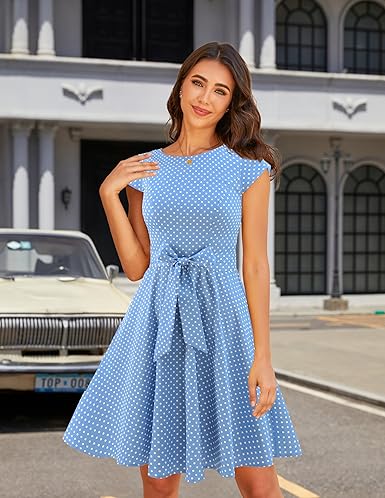 Dressystar Women's Vintage Cap Sleeve A Line Cocktail Party Dress 1950s Retro Rockabilly Prom Swing Dresses nirvanaguru