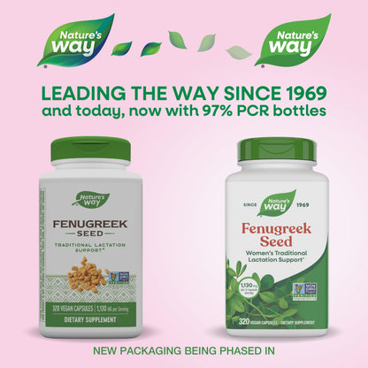Nature's Way Fenugreek Seed Supplement, Fenugreek for Traditional Breastfeeding Lactation Support*, Non-GMO Project Verified, Vegan, 100 Capsules (Packaging May Vary) Nirvana Guru