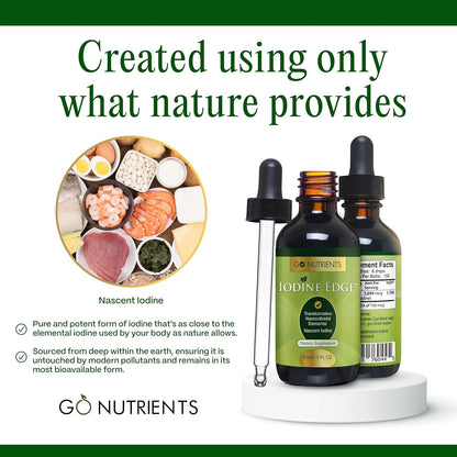Go Nutrients Iodine Edge – Organic Nascent Iodine Liquid Supplement for Thyroid Support, Energy, Immune & Cognitive Health – High Absorption Drops - Natural Tincture for Women & Men – 1 oz Nirvana Guru