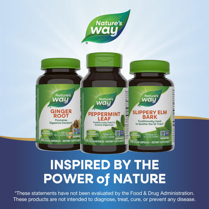 Nature's Way Peppermint Leaf, Traditionally Used to Soothe Digestion*, 700 mg per 2-Capsule Serving, Non-GMO Project Verified, 100 Vegan Capsules (Packaging May Vary) - Nirvana Guru