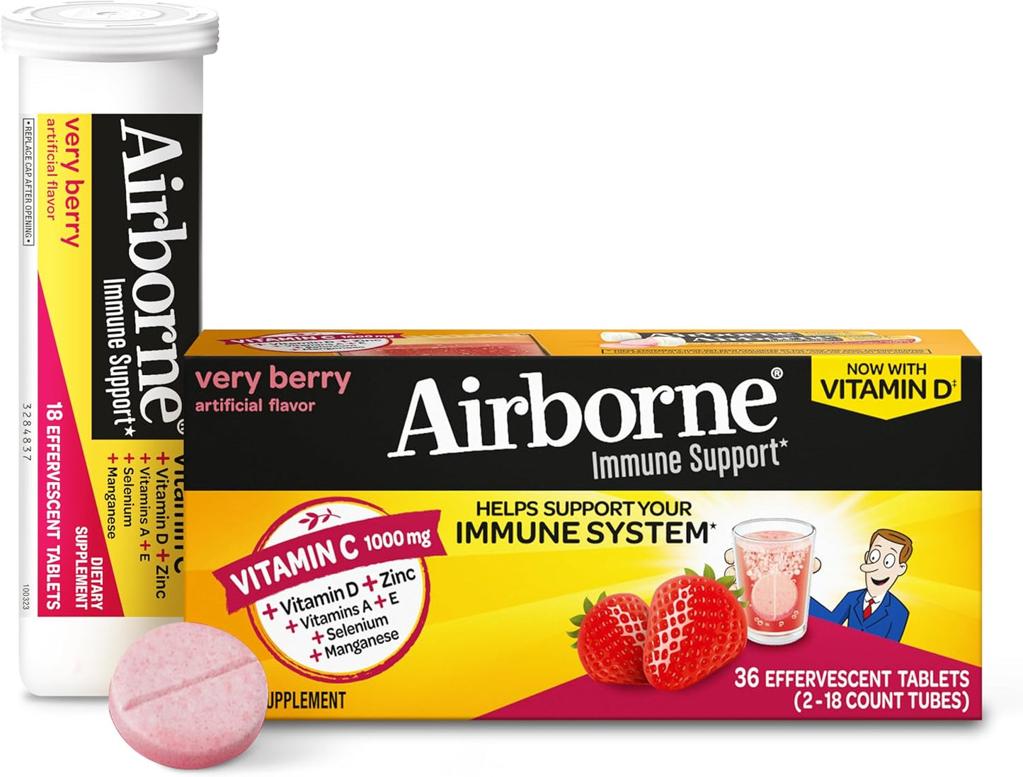 Airborne 1000mg Vitamin C + Zinc Sugar Free Multivitamin Immune Support Effervescent Fizzy Drink Tablets, Zesty Orange Flavor with Powerful Antioxidants Vitamins A C & E, 30 Tablets (3 Pack) Nirvana Guru