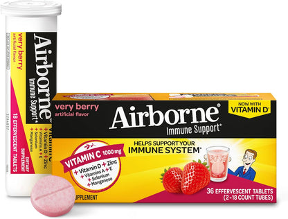 Airborne 1000mg Vitamin C + Zinc Sugar Free Multivitamin Immune Support Effervescent Fizzy Drink Tablets, Zesty Orange Flavor with Powerful Antioxidants Vitamins A C & E, 30 Tablets (3 Pack) Nirvana Guru