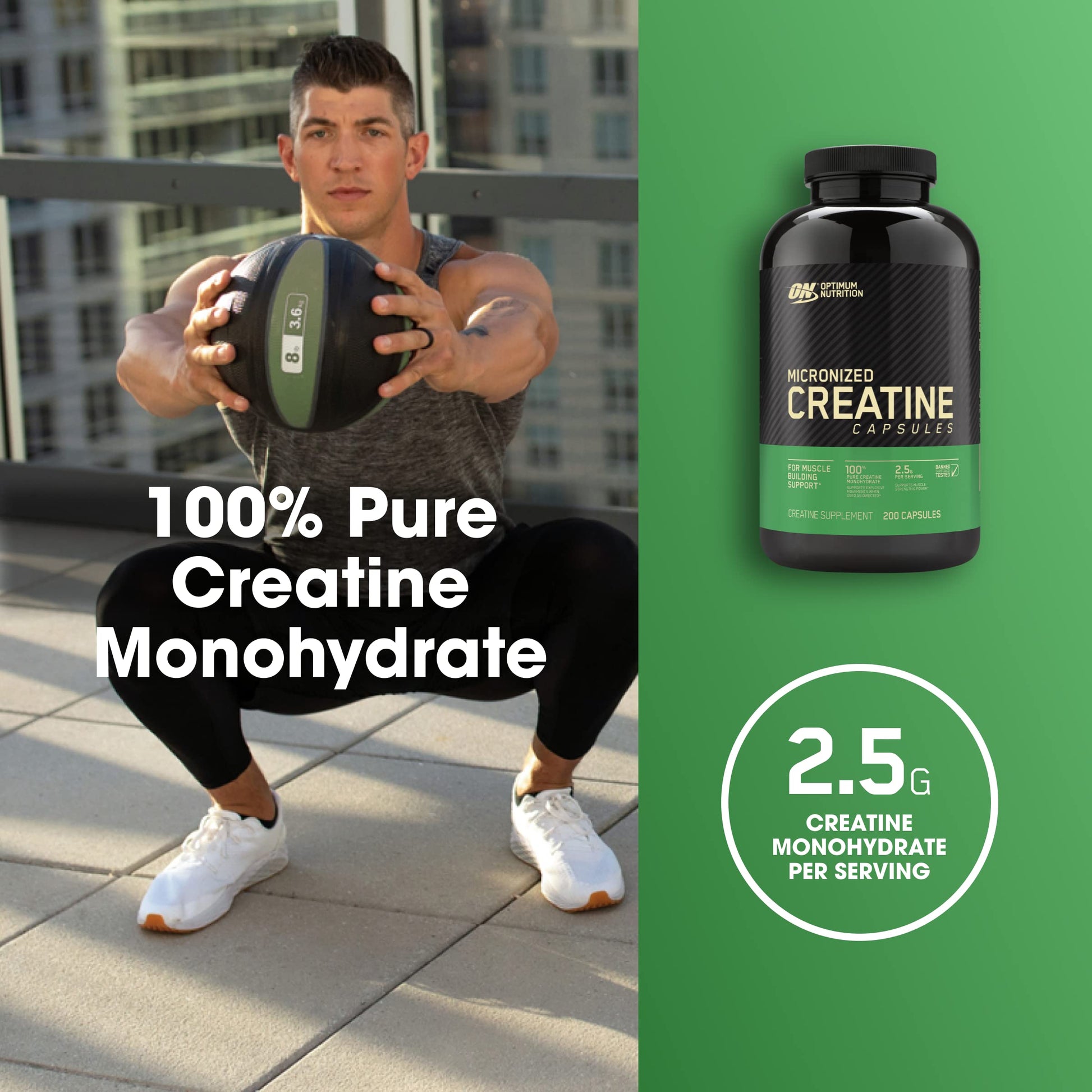 Optimum Nutrition Micronized Creatine Monohydrate Capsules, Keto Friendly, 2500mg, 100 Capsules - Nirvana Guru