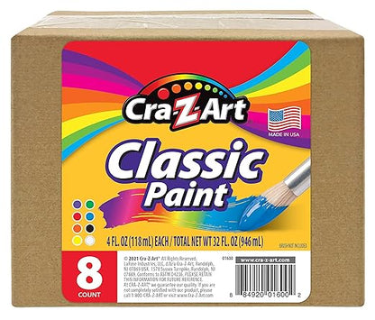 Cra-Z-art Washable Classic Paint Bulk Pack 8ct, Assorted Colors 4oz each bottle, 32oz nirvanaguru