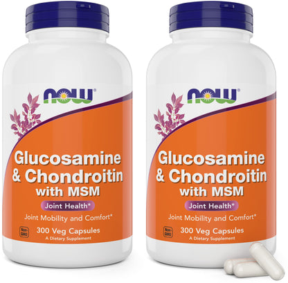 NOW Foods Supplements, Glucosamine & Chondroitin with MSM, Joint Health, Mobility and Comfort*, 180 Veg Capsules - Nirvana Guru