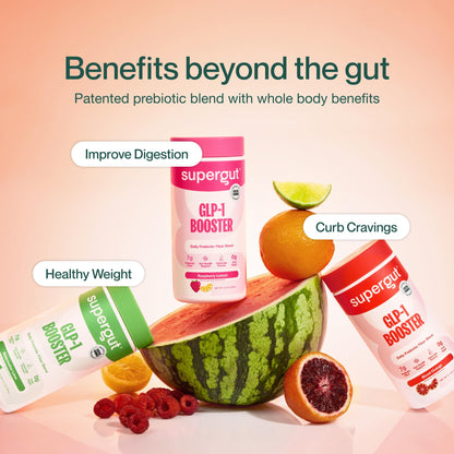 Supergut Gut Healthy GLP-1 Booster - High Fiber GLP-1 Supplement Powder for Women & Men - Sugar-Free Drink Mix for Gut Health (15 Servings)