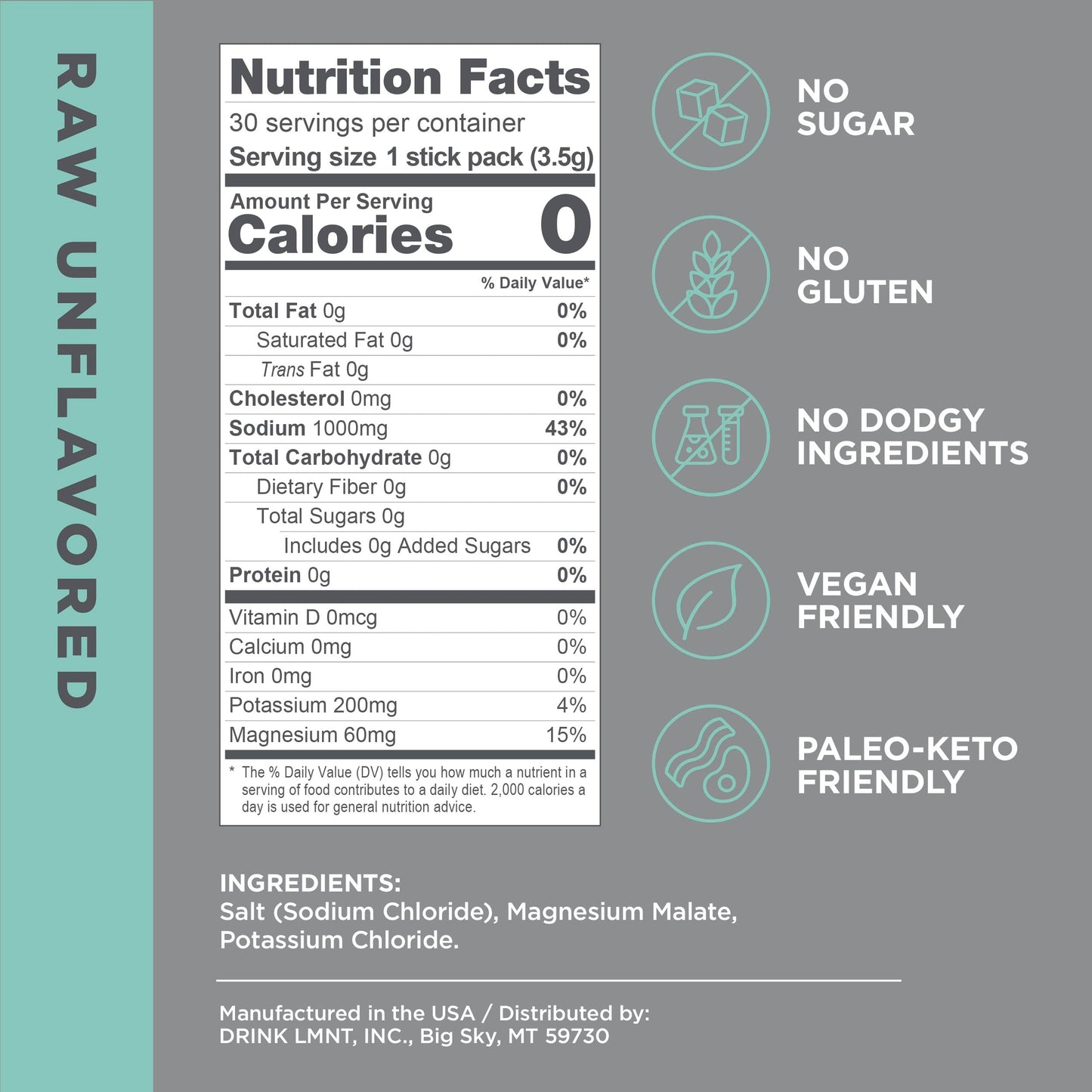 LMNT Zero Sugar Electrolytes - Watermelon Salt | Drink Mix | 30-Count