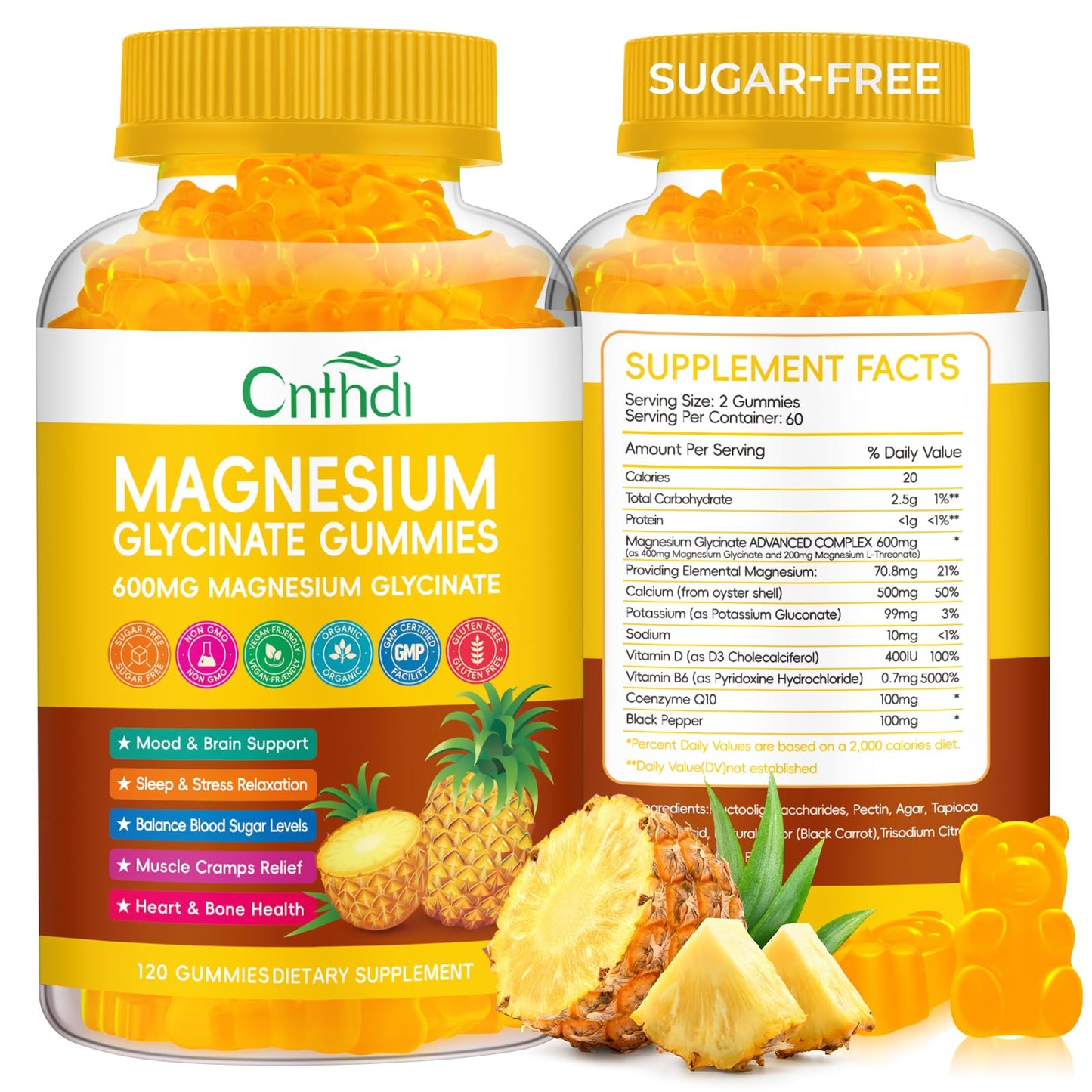 Magnesium Glycinate Gummies 600mg, High Absorption Magnesium Gummies with L-Threonate, Calcium, Vitamin B6, D3, Sugar Free Chews for Adults & Kids Relaxation, Stress Relief, Night Rest Nirvana Guru