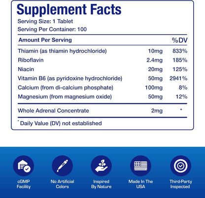 Calcium Magnesium B6 Supplement - Clinically Formulated Vitamin B6 50mg Complex for Energy Metabolism Krebs Cycle Heart Bone and Nerve Support with B1 B2 Niacin and Potassium (100 Servings) Nirvana Guru