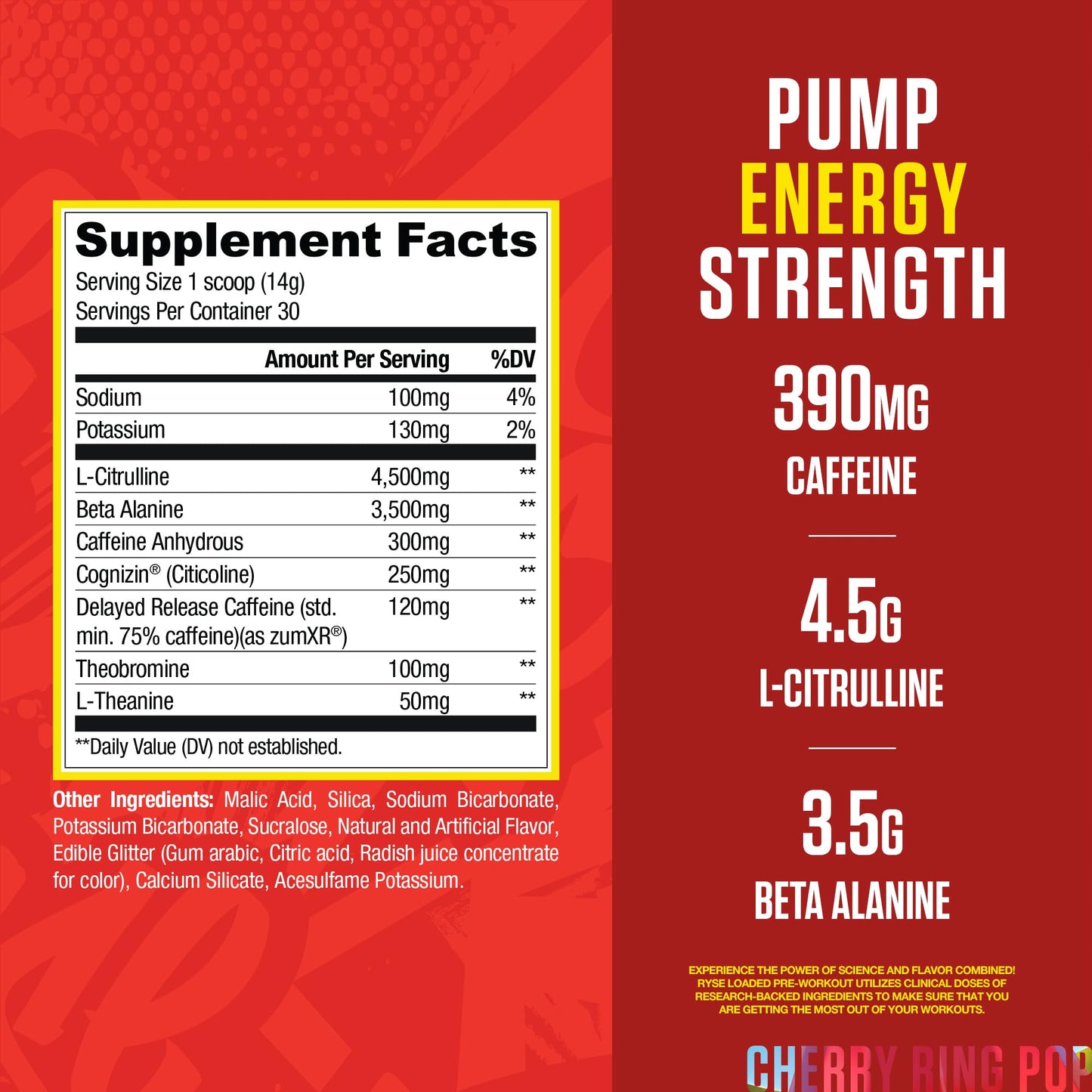 RYSE Loaded Pre Workout Powder - Ring Pop Cherry - Daily Pre-Workout for Men & Women with 325mg Caffeine, Beta Alanine, and Citrulline for Pump, Focus, and Energy - 30 Servings Nirvana Guru