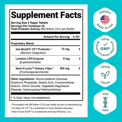 Nutrition Essentials Probiotics for Women and Men - with Lactase Enzyme and Prebiotic Fiber for Digestive Health - 80 Percent + More Potent Supplement for Gut Health Support - Vegan Formula Nirvana Guru