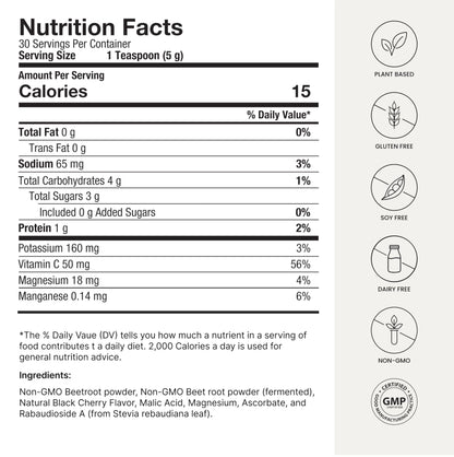 HumanN SuperBeets Beet Root Powder - Non-GMO Beetroot Superfood - Nitric Oxide Supplement for Heart Health, Circulation & Blood Pressure Support - Black Cherry, 30 Servings - Nirvana Guru