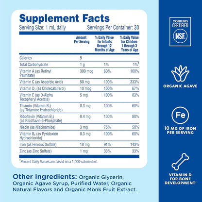 Mommy's Bliss Baby Multivitamin + Iron, Daily Essential Vitamins for Immune Support, Healthy Growth & Bone Development*, Age 2 Months+, 30 ml, Liquid - Nirvana Guru