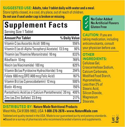 Nature Made Stress B Complex with Vitamin C and Zinc, Dietary Supplement for Immune Support, 75 Tablets, 75 Day Supply - Nirvana Guru