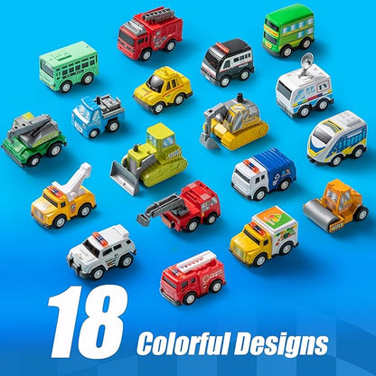JOYIN 18 Pcs Pull Back City Cars and Trucks Toy Vehicles Set, Friction Powered Cars Toys for Toddlers, Boys, Girls’ Educational Play, Kids Stocking Stuffers, Treasure Box Gifts for Classroom nirvanaguru