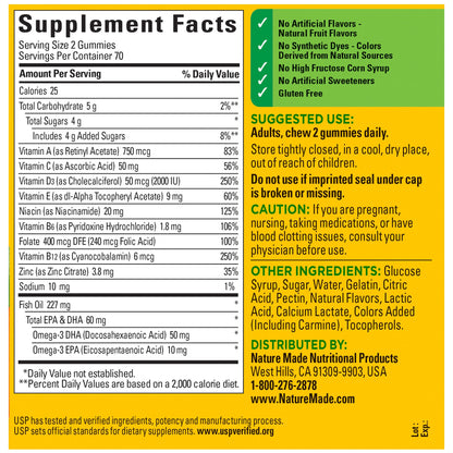 Nature Made Multivitamin + Omega-3, Dietary Supplement for Daily Nutritional Support, 140 Gummy Vitamins and Minerals, 70 Day Supply (Pack of 1) - Nirvana Guru