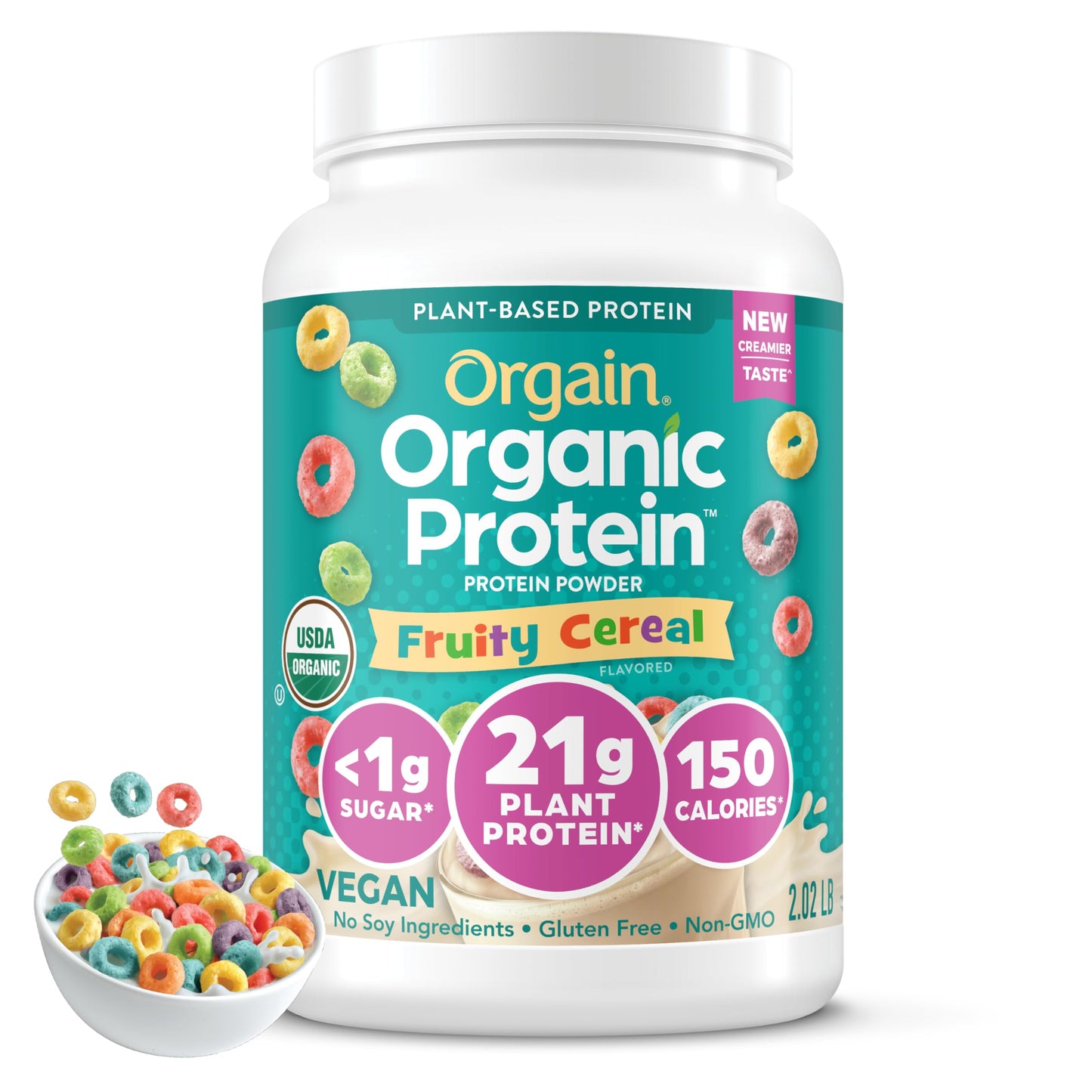 Orgain Organic Vegan Protein Powder, Vanilla Bean - 21g Plant Protein, 4g Prebiotic Fiber, No Lactose Ingredients, No Added Sugar, Non-GMO, For Shakes & Smoothies, 2.03 lb (Packaging May Vary)
