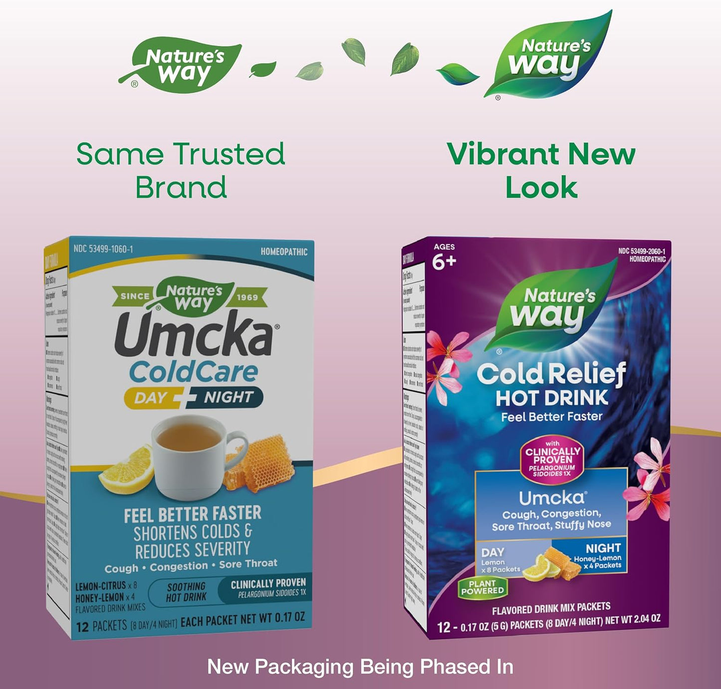 Nature's Way Cold Relief Hot Drink, Umcka, Homeopathic, Clinically Proven Pelargonium Sidoides 1X, for Cough, Congestion, Sore Throat, Stuffy Nose, Day & Night Formula, 12 Packets (Packaging May Vary) - Nirvana Guru