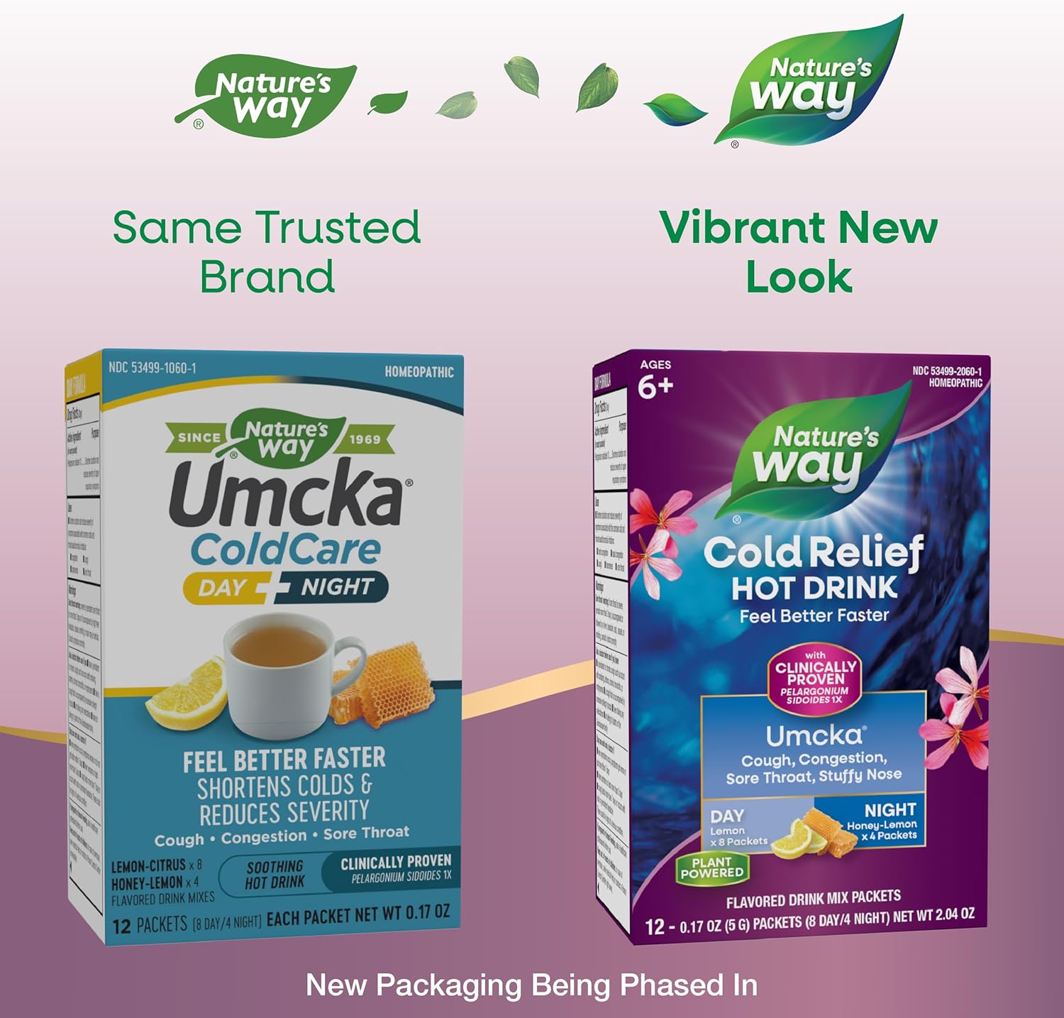 Nature's Way Cold Relief Hot Drink, Umcka, Homeopathic, Clinically Proven Pelargonium Sidoides 1X, for Cough, Congestion, Sore Throat, Stuffy Nose, Day & Night Formula, 12 Packets (Packaging May Vary) - Nirvana Guru